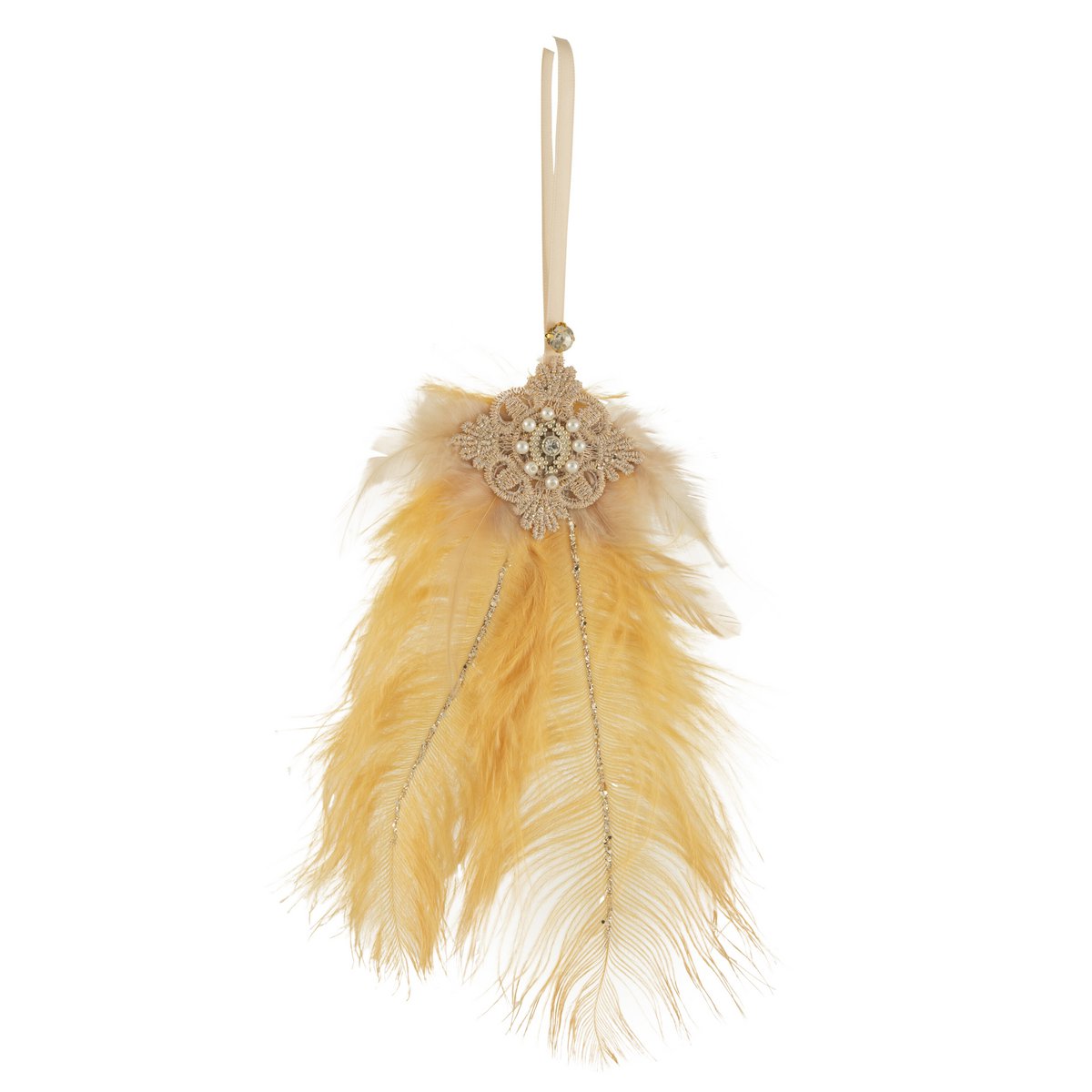 Suspension J-Line Liline Pluim Strass en jaune avec plumes délicates