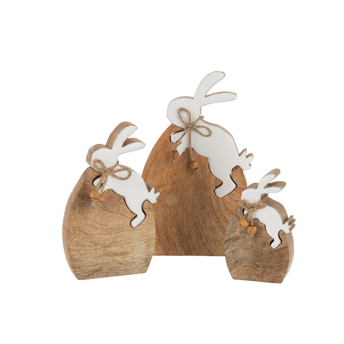 Puzzle Lapin sur Œuf en bois naturel et blanc, vue de face