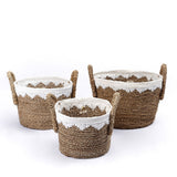 Paniers ronds en jonc de mer avec cordons en coton blanc WAIGEO (3 tailles) Panier à linge ou de rangement décoratif