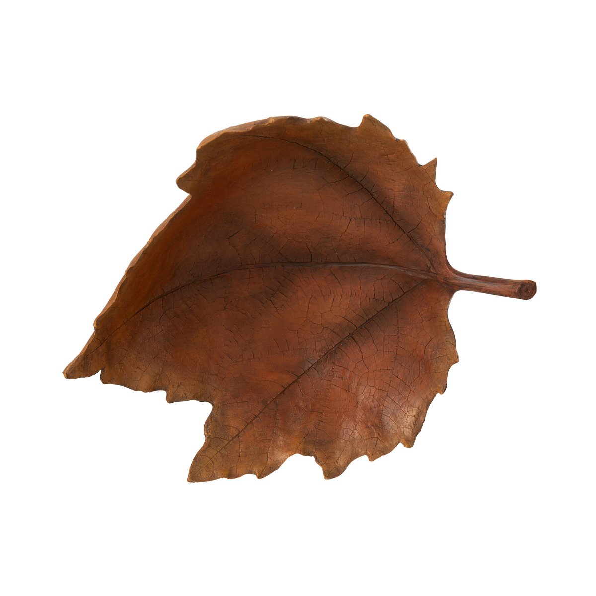 Plateau décoratif J-Line en forme de feuille d'automne, couleur marron, vue de face.