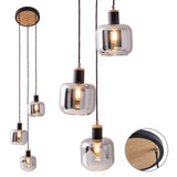 3 plafonds "Fumoso", pendant lampe en métal et en verre en noir, avec douille E14, pour salle à manger, salon, hall ou bureau, lampe suspendue hauteur totale 123 cm.
