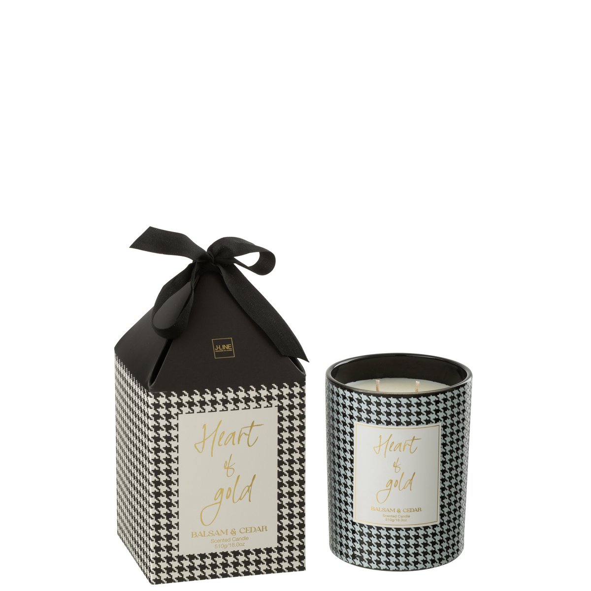 Bougie parfumée J-Line Heart Of Gold en blanc et noir, élégante et luxueuse