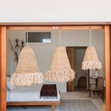 Abat-jour Raphia Boho – Lampe suspendue – Lampe suspendue – Plafonnier tissé à la main avec longues franges (3 tailles Ø 30/40/50 cm) KALIMA