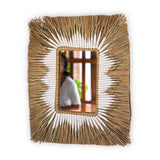 Miroir mural des herbiers marins - Miroir de suspension boho rectangulaire - Miroir mural marginal avec motif de coton blanc 60x50 cm kirana