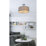 Plafonnage textile "New York", lampe de plafond classique avec des lames de texte en gris, avec une prise E27, une plafonnier de 40 cm de diamètre, adaptée à l'ensemble du salon