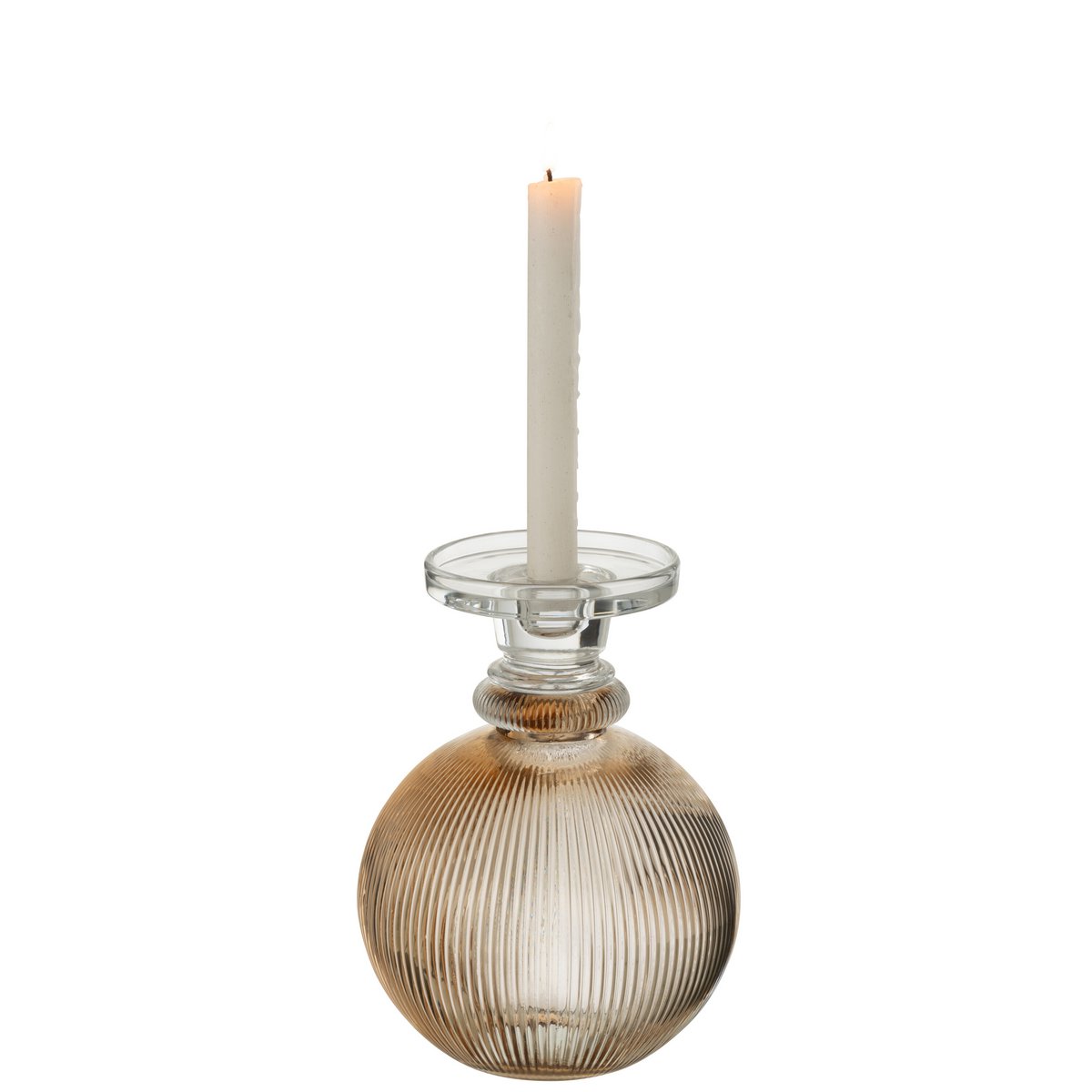Bougeoir/Vase Malik en verre taupe et transparent, décoration élégante.