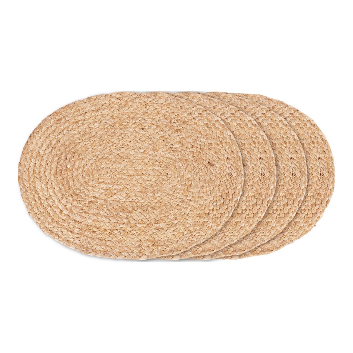 Set de table Bombay en jute naturel, vue de dessus sur table en bois.