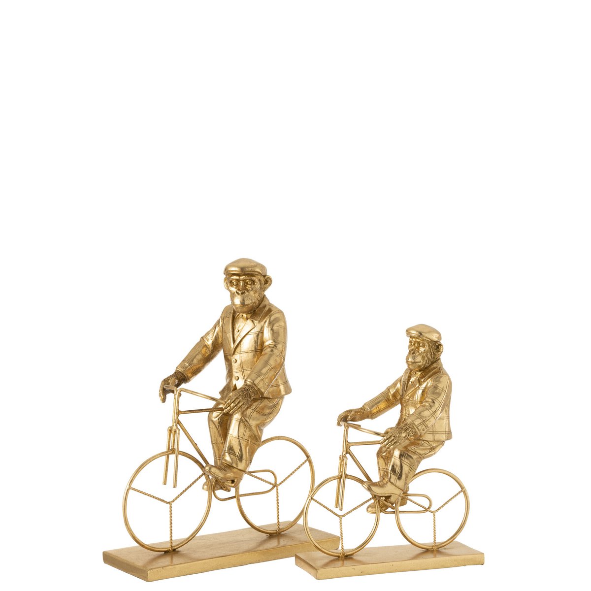Détail de la figurine Monkey Bicycle en or, mettant en valeur le design moderne