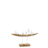 Banc J-Line en bois et métal blanc naturel, design élégant et moderne