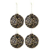 Coffret de 4 boules de Noël J-Line en verre noir et doré, paillettes scintillantes