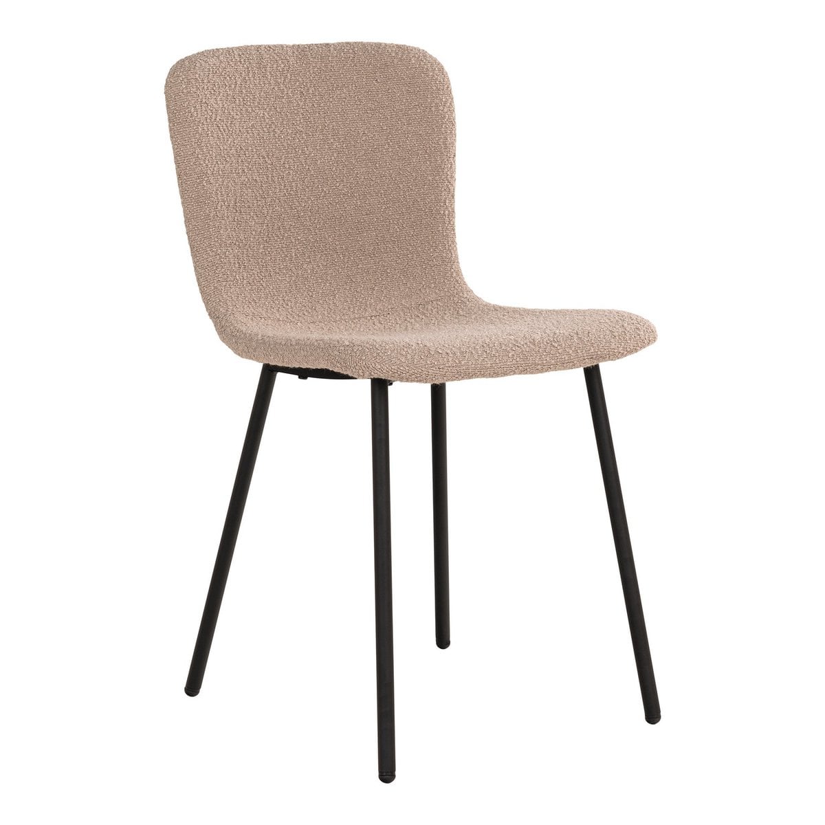 Chaise Halden en bouclé beige avec pieds noirs, vue de face