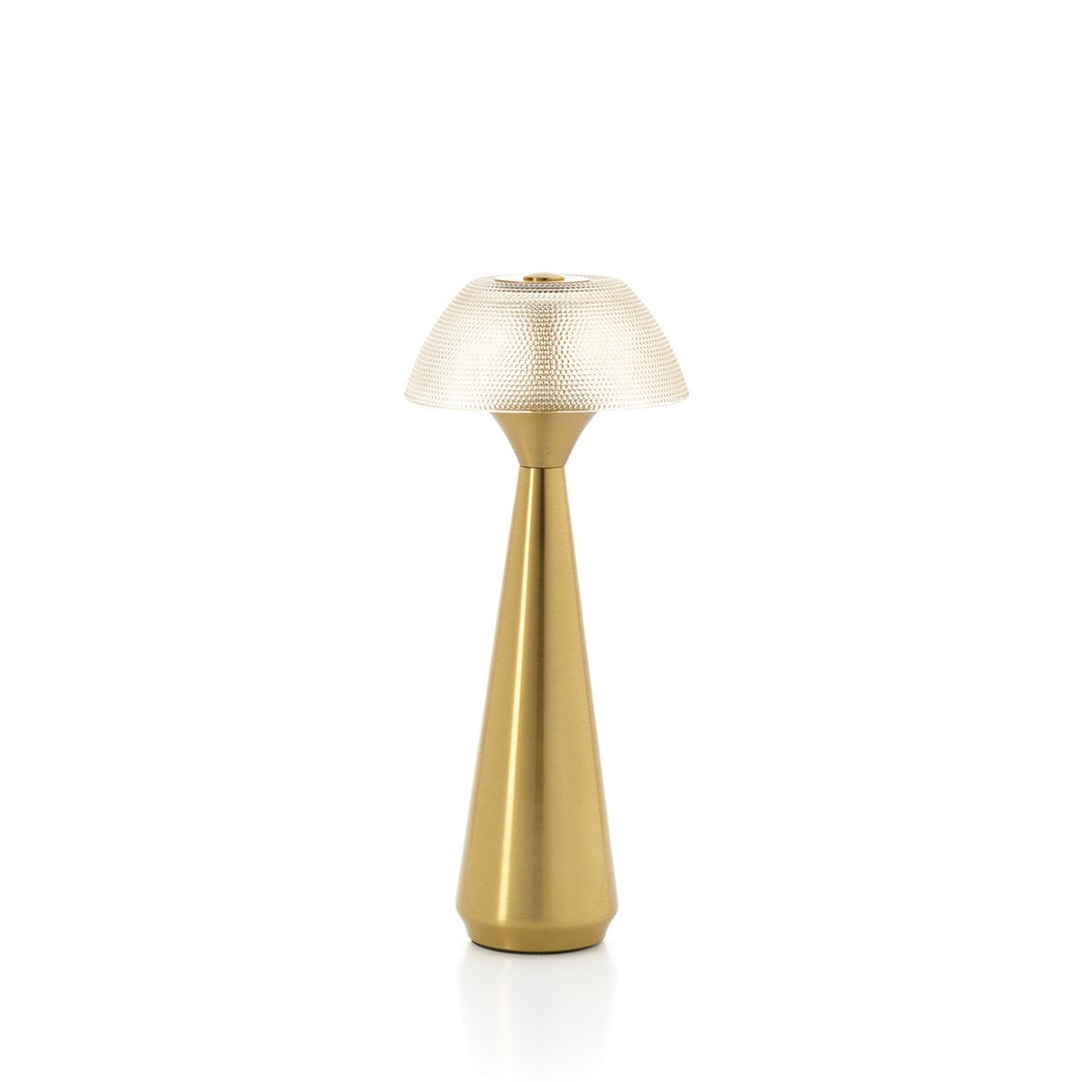 Lampe de table LED Mushlampio en laiton, vue de face