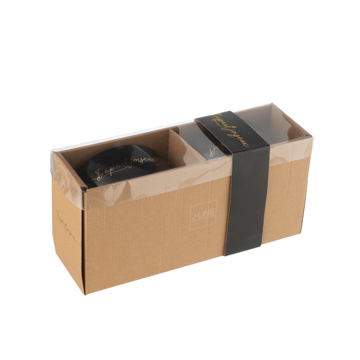 Coffret de 2 bols J-Line en porcelaine noir et or, présentation élégante