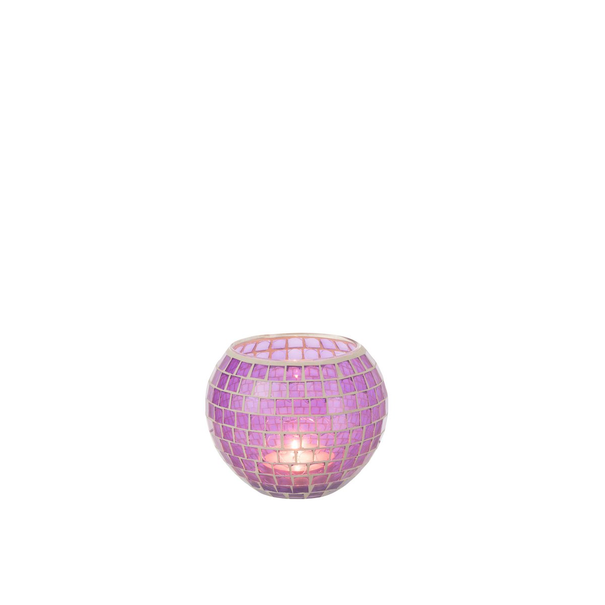 Détails du bougeoir J-Line Mosaic Round en verre violet, éclairage doux