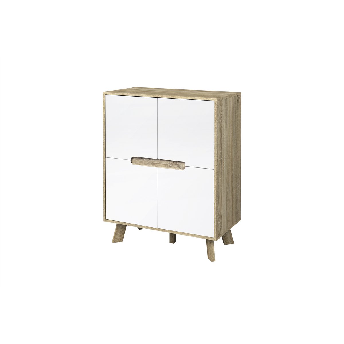 Détail de la finition blanche et naturelle de la commode