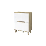 Détail de la finition blanche et naturelle de la commode