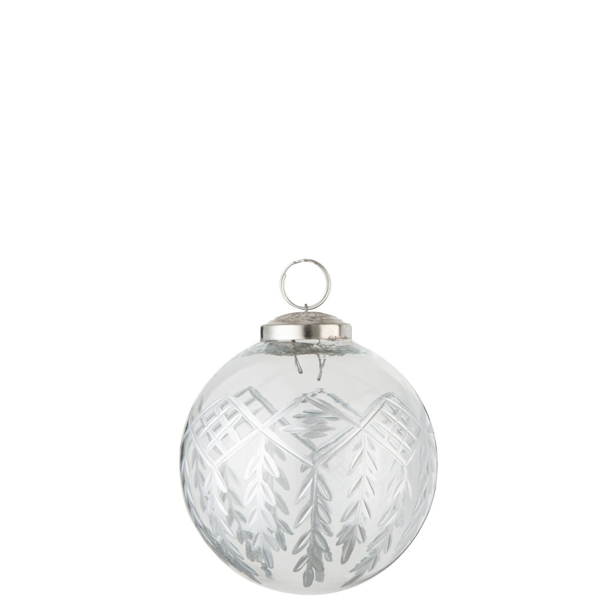 Boule de Noël Stripe J-Line en verre transparent avec motifs argentés, élégante et scintillante