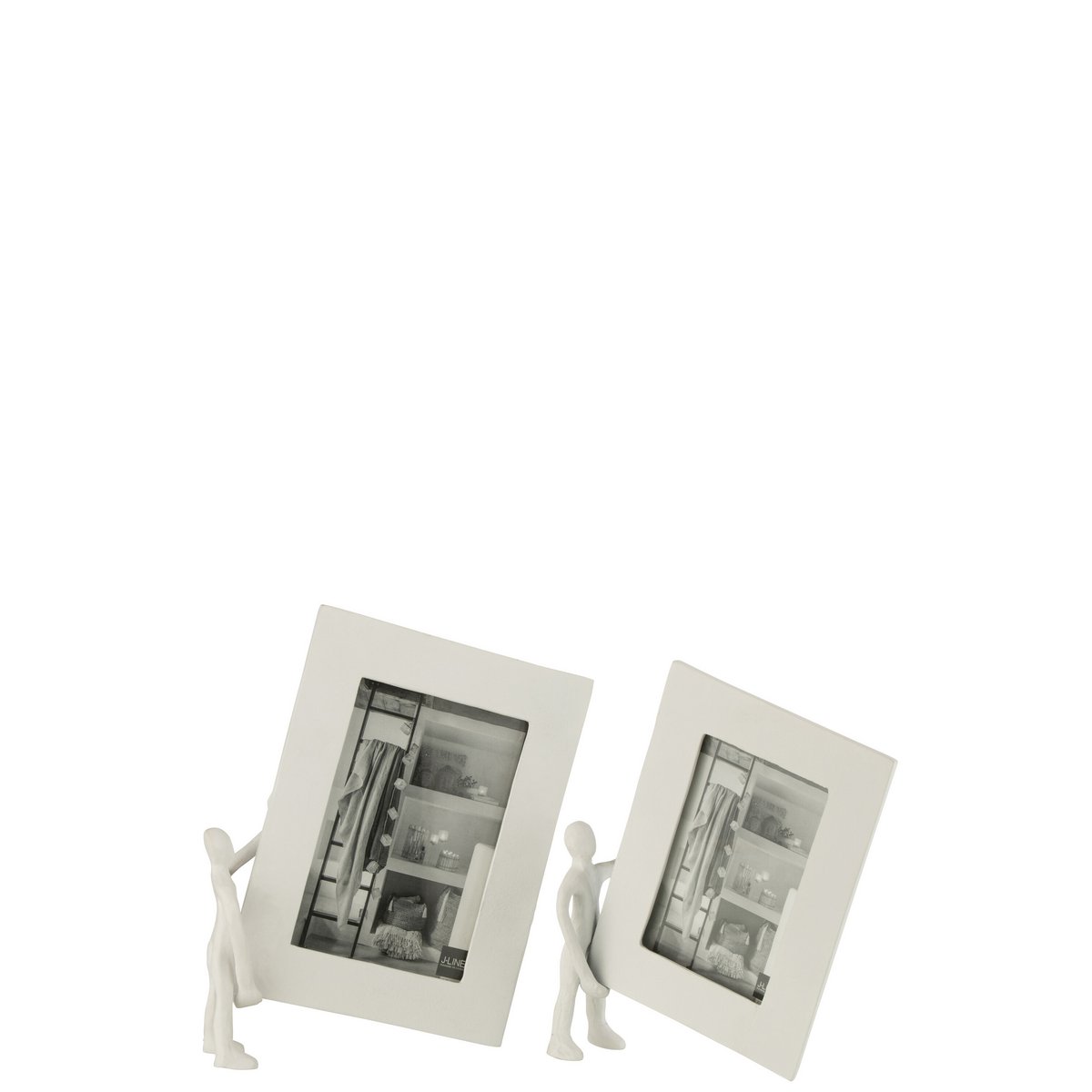 Cadre photo J-Line blanc en aluminium avec figurine, vue de face