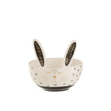 Bol Lapin en céramique blanc de J-Line, vue de face avec détails sculptés