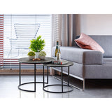 Ensemble de tables basses 2 pièces ø 55 et 45 cm table d'appoint en métal argenté tables rondes salon Carlton