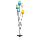 Lampe debout "Colora", lampadaire avec parapluies textiles colorés, socket 5x E14, pour salle à manger, salon, couloir ou bureau, 163 cm de haut