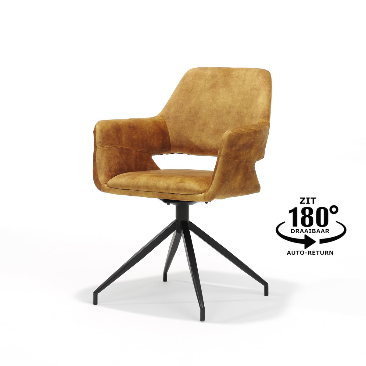 Chaise de bras Katy M4 en velours Aurore Or avec pied tournant