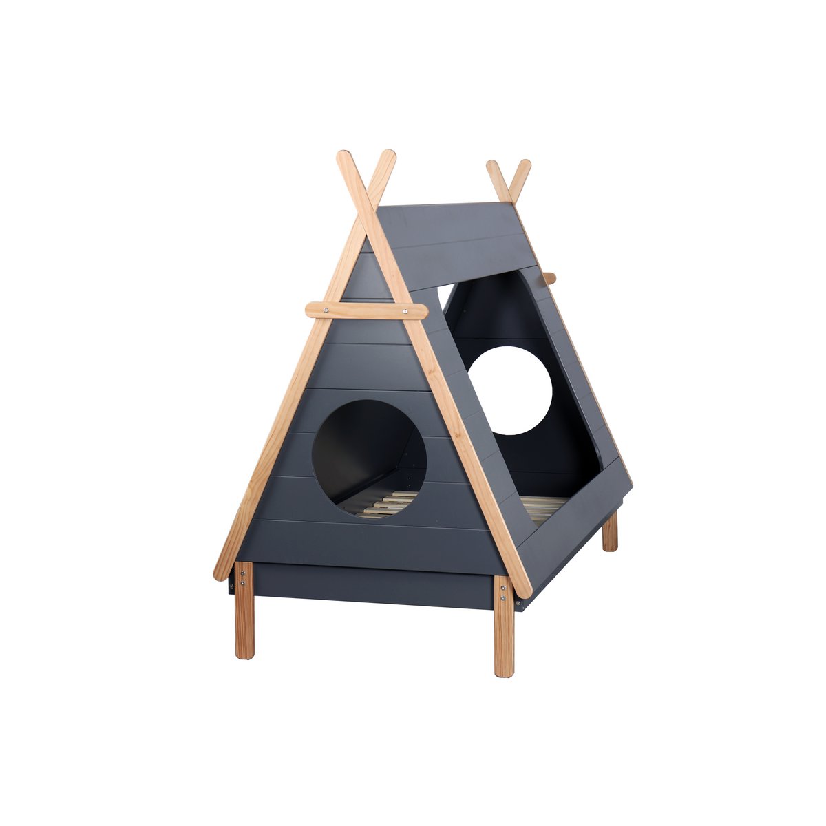 Détail des lattes en bois du lit bébé tipi