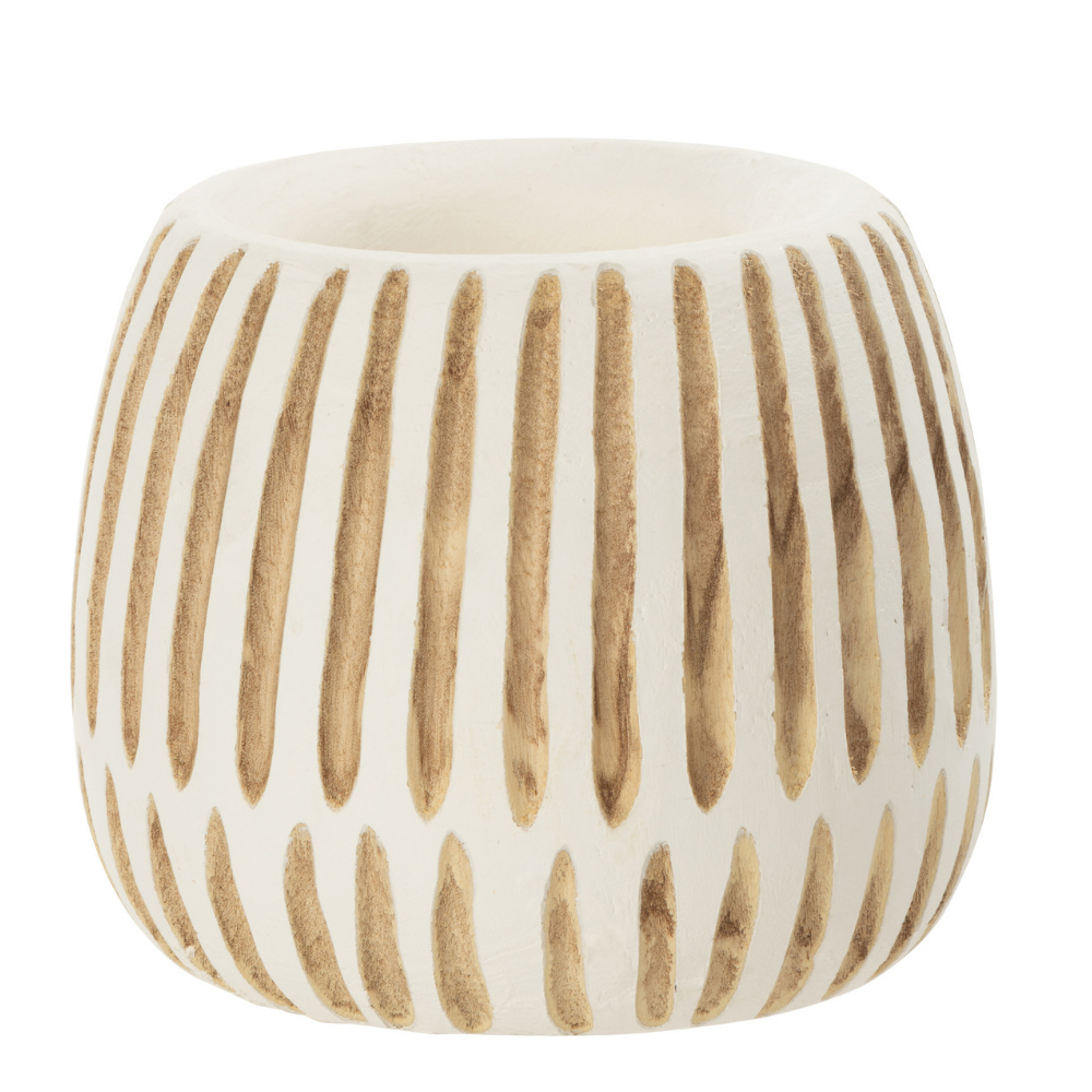 Pot de fleurs Ying en bois blanc, vue de face avec détails de texture