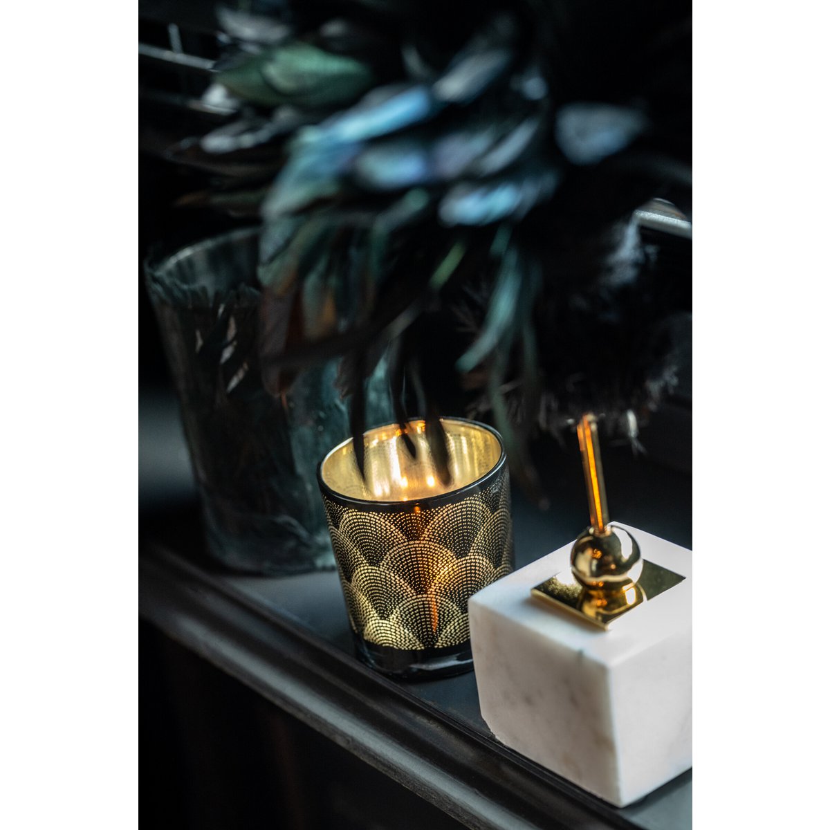 Photophore J-Line, mise en scène avec bougie