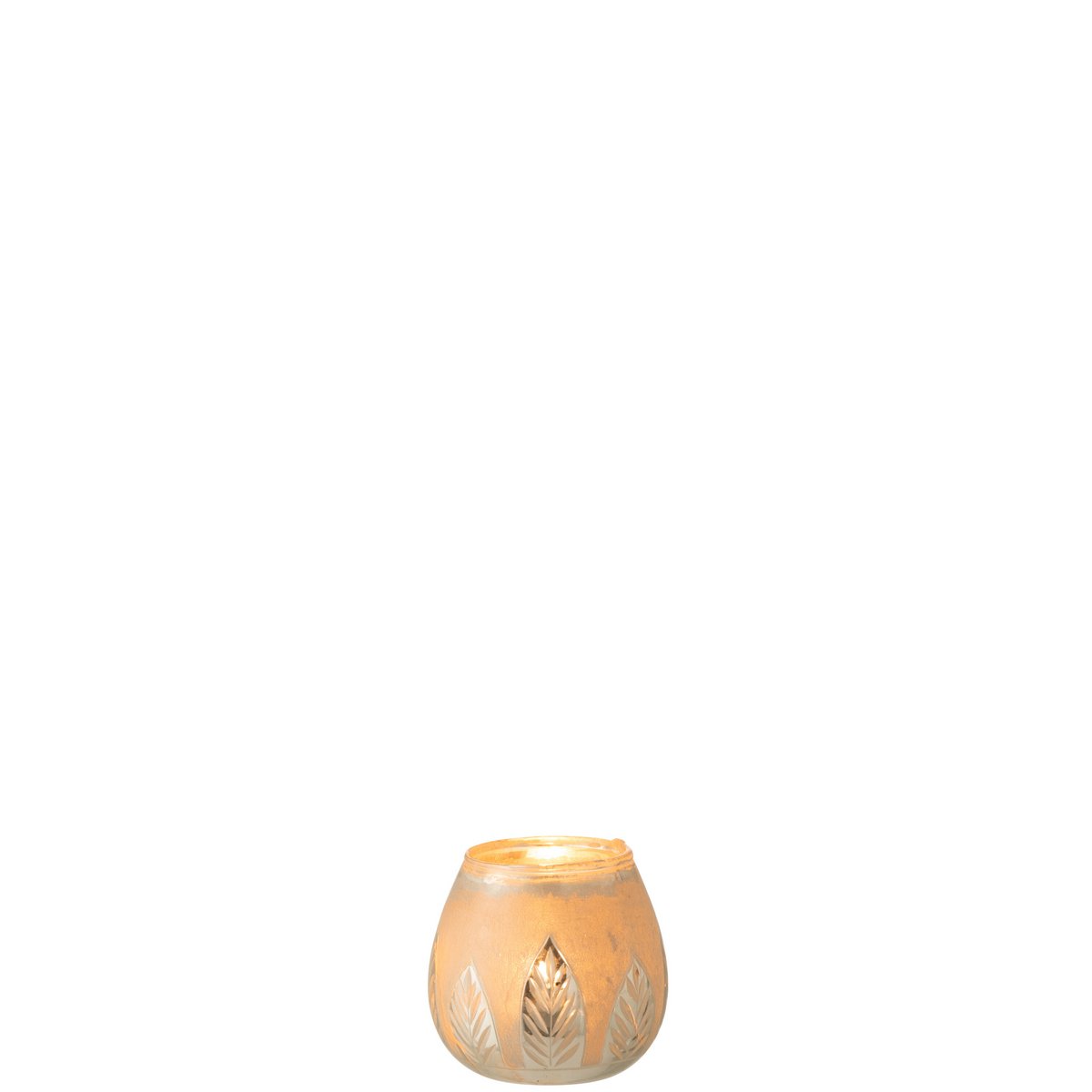 Vue latérale du bougeoir J-Line Leaf Round en verre argenté