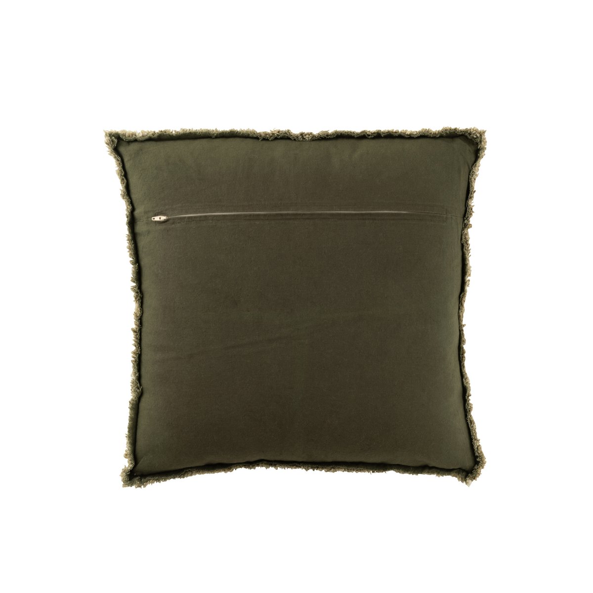 Vue rapprochée du coussin J-Line, mettant en avant la texture et les détails effilochés.