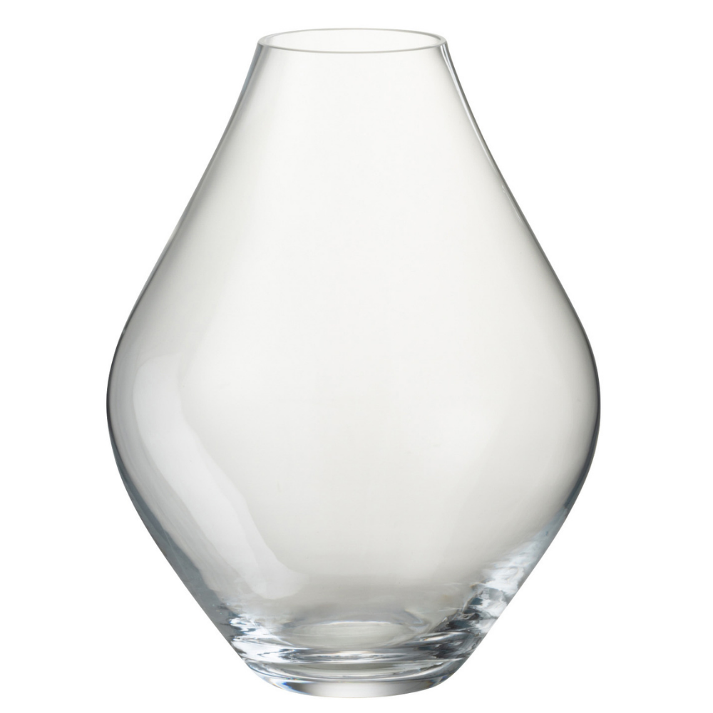 Vase Abby en verre transparent, vue de face avec reflets lumineux