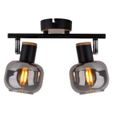 2 pancarnetes "Fumoso", plafond métallique et verre fumé en noir, et nature, avec socket e14, pour salle à manger, salon, couloir ou bureau, 40 x 20 cm