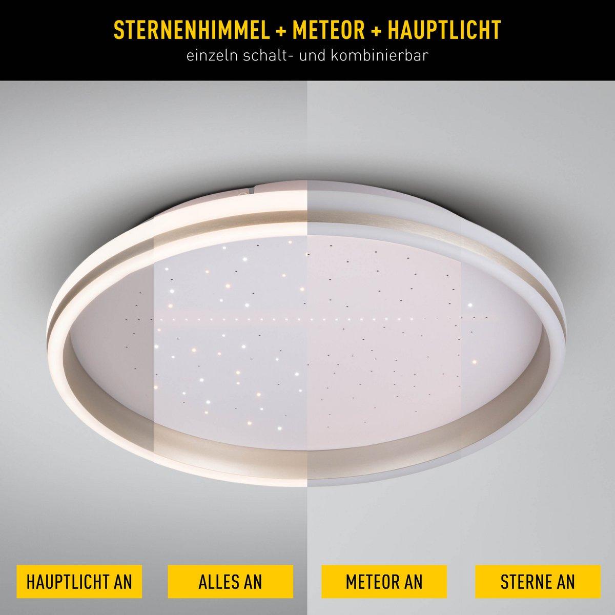 Détail du plafonnier Météore avec télécommande