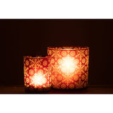 Lanterne J-Line Snow rouge avec bougie allumée