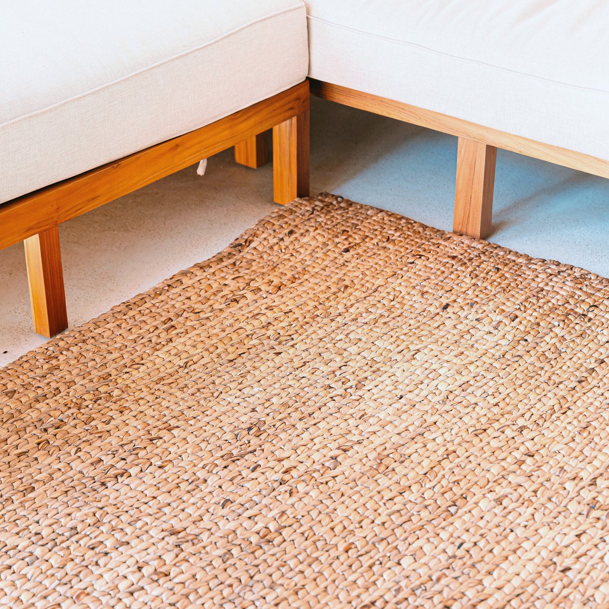 Tapis boho carré en fibres naturelles - tapis de sol tissé à la main - tapis brun rectangulaire - grand tapis de jacinthe d'eau 180x115 cm Sawah