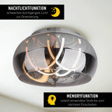 Plafond LED "Malou" Ø 45 cm, 23,5 cm de haut, en métal, verre fumé, LED intégrée, blanc chaud
