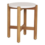 Table d'appoint Terracina avec plateau en terrazzo blanc et pieds en acacia.