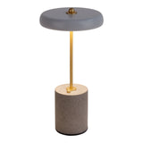 Lampe de table de batterie "seta" gris de 30 cm de haut en métal et en béton, avec une LED fermement construite
