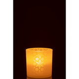 Lanterne J-Line Snow sur une table en bois, ambiance chaleureuse