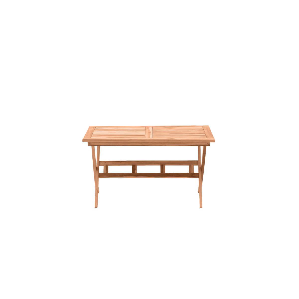 Vue rapprochée du plateau en bois naturel de la table de jardin