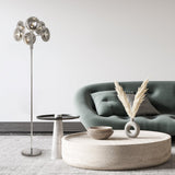 Lampe debout "Orion" fumé, environ 165 cm de haut, en chromé, en acier inoxydable et verre fumé, socket G9, éclairage pour le salon, la salle à manger ou le bureau.