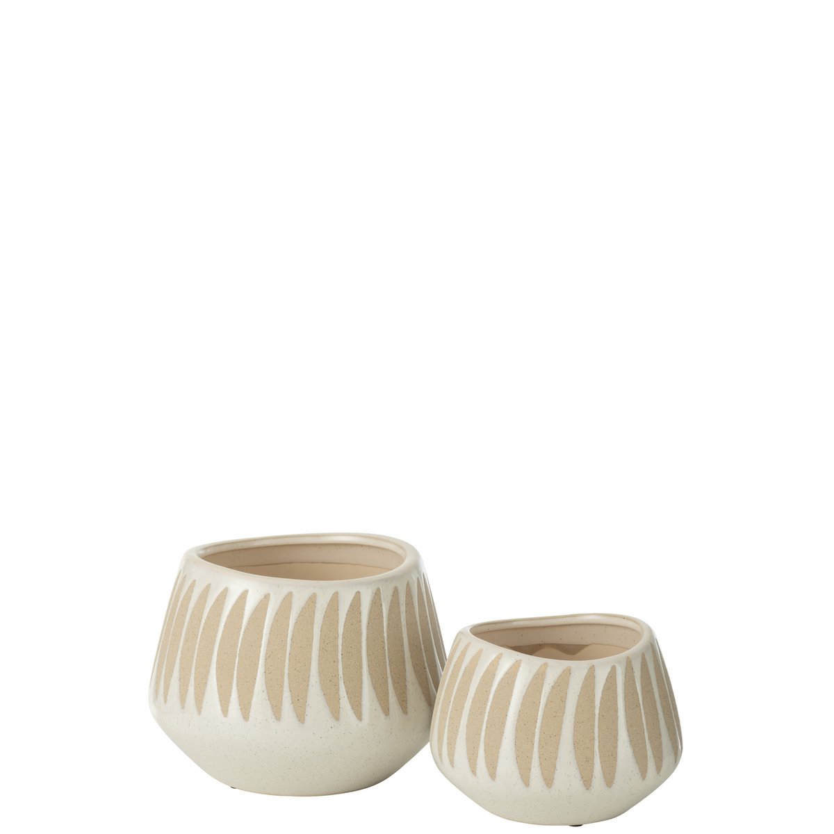 Flowerpot Kai en céramique beige et blanc, vue de face