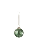 Détail de la boule de Noël J-Line en verre vert, motifs scintillants