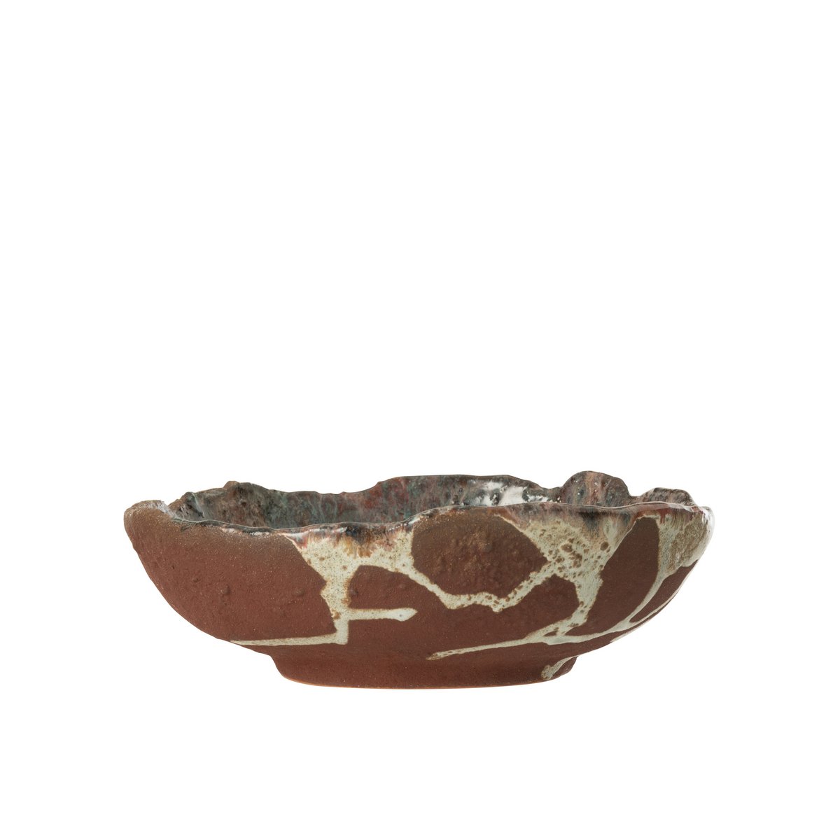 Plateau décoratif Naga en céramique rustique, couleur rouille et brun
