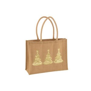 Sac J-Line 3 sapins de Noël en jute naturel et or, élégant et chic