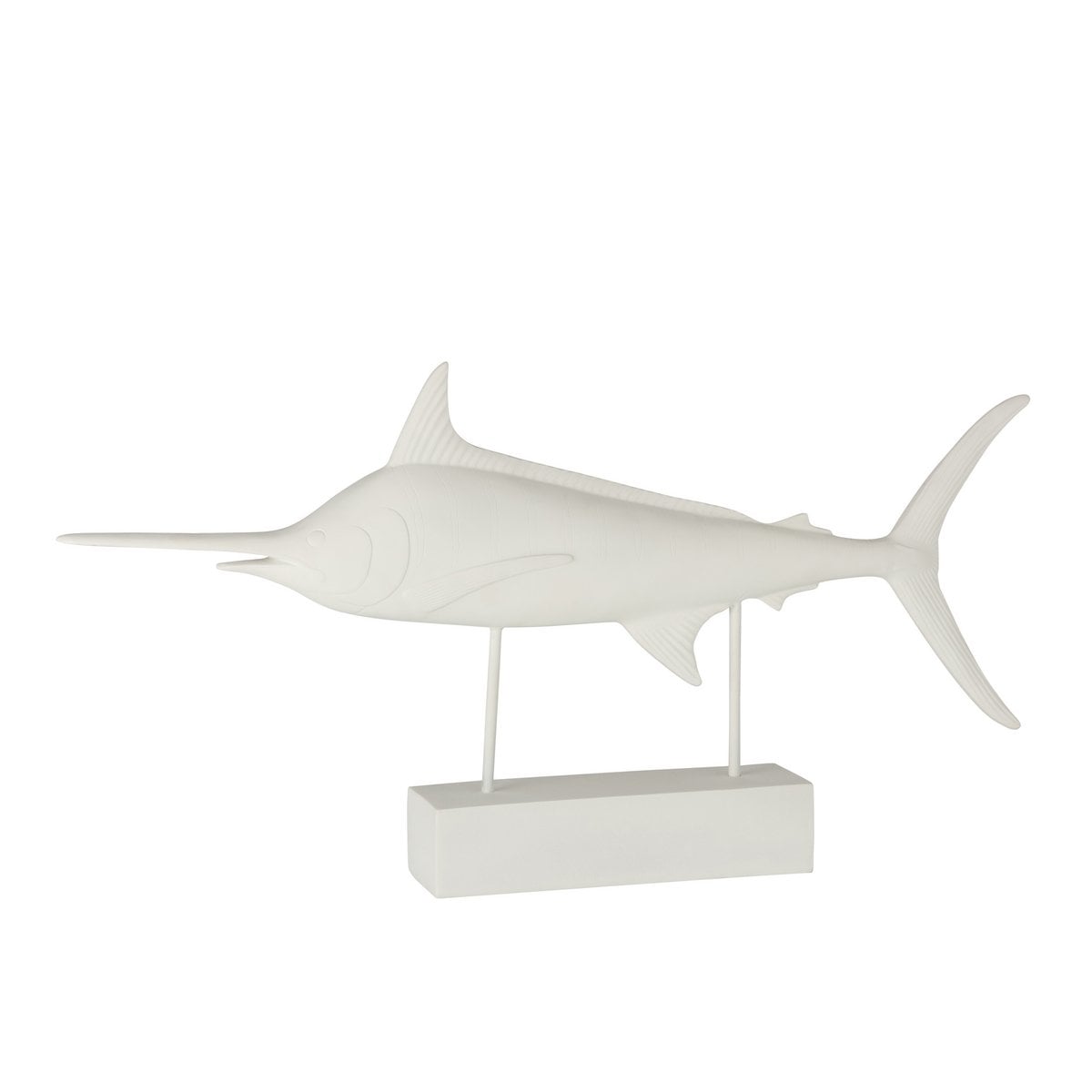 Sculpture Espadon sur pied en polyresine blanche de J-Line, vue complète