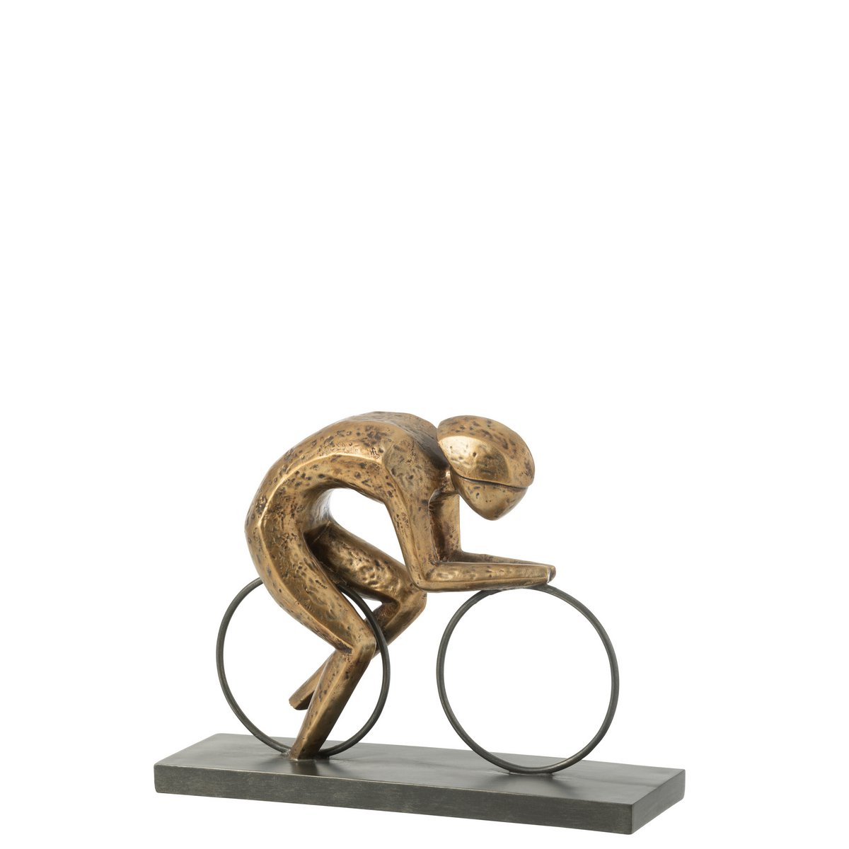 Cycliste à Pied en Résine Or Large - Vue latérale mettant en valeur la sculpture