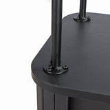 Intérieur du lowboard noir, compartiments de rangement visibles