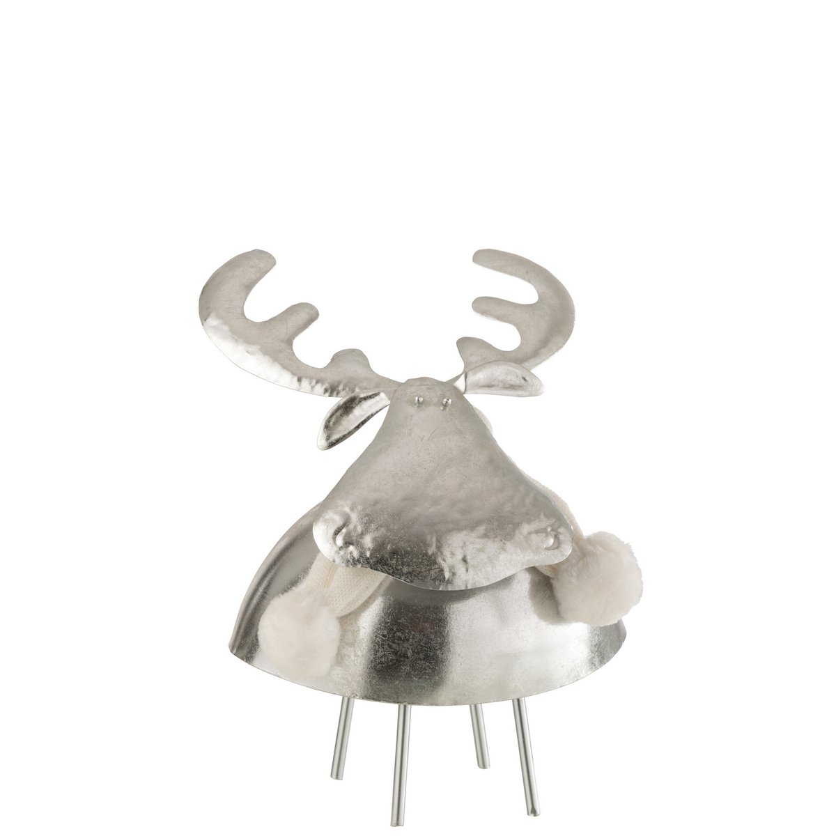 Figure de cerf en métal et textile argent et blanc, vue de face